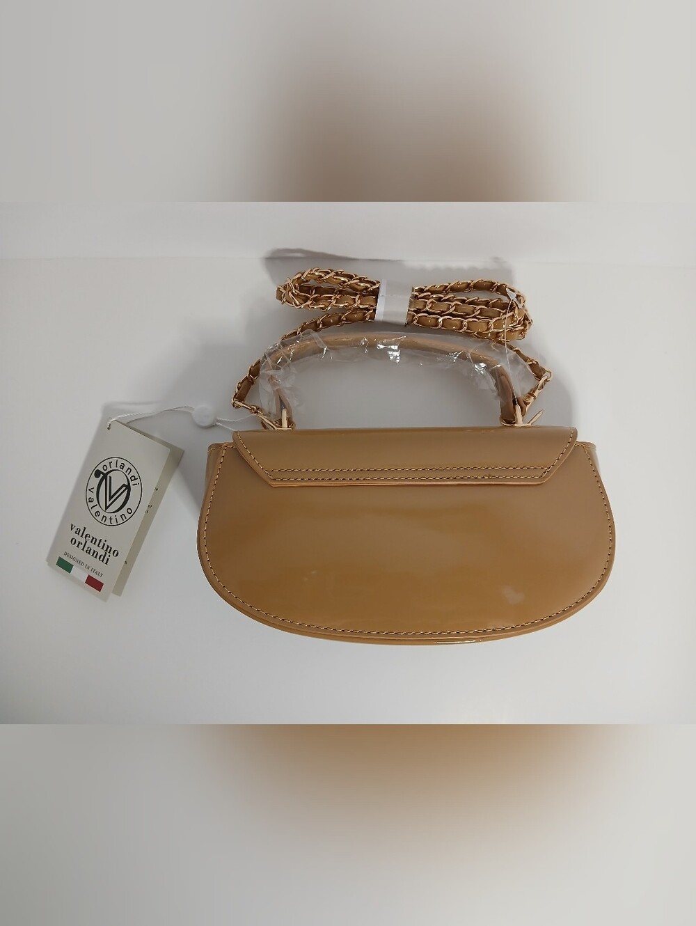 Valentino Orlandi Patent Leather Shoulder Bag Taupe Brand New With Tags - Picture 13 of 17